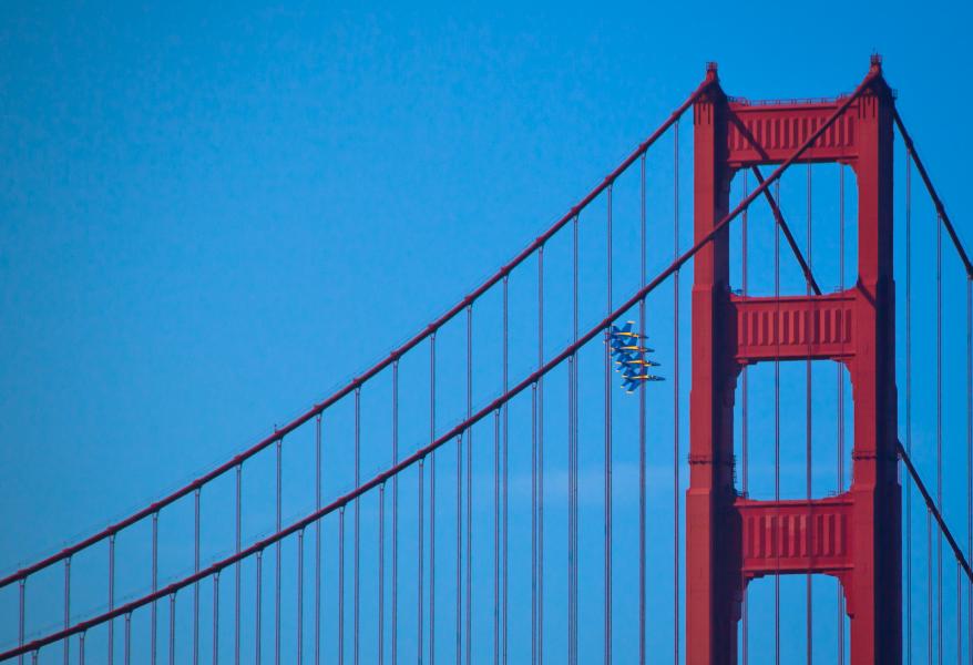 A View of the Golden Gate Bridge with the Blue Angels