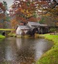 Autumn rain falls on Mabry Mill