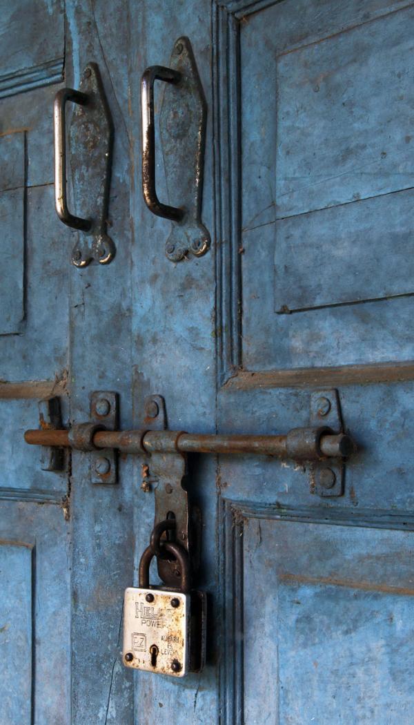 Brass Lock and Blue Door