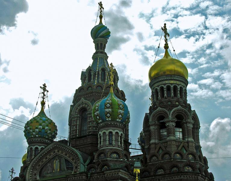 Colorful domes of Resurrection of Christ Church, St Petersburg, Russia