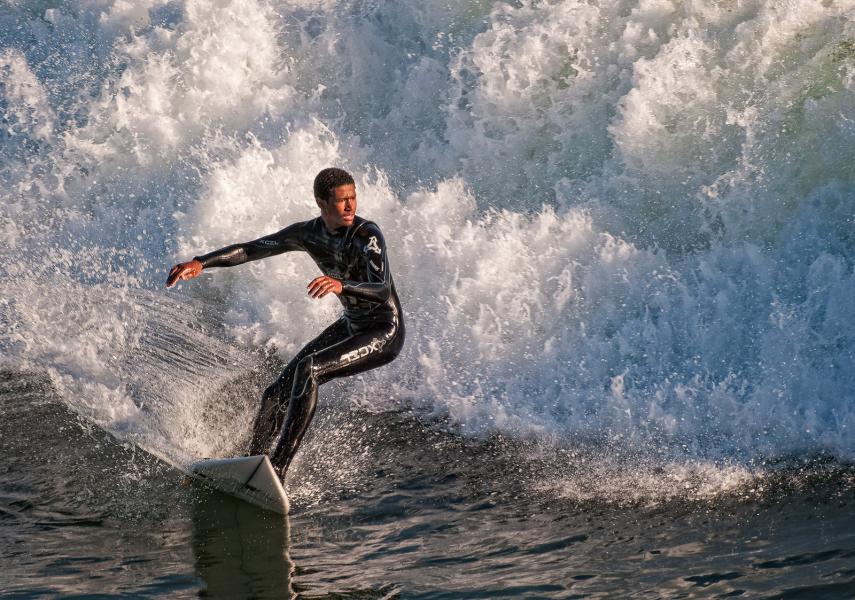 Winter storms bring good surfing to Steamers Lane, Santa Cruz