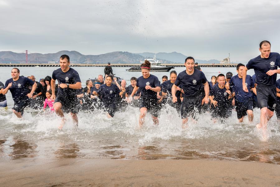 SF's Finest participate in the December Brave the Bay's ocean plunge to raise money for the Make-A-Wish Foundation