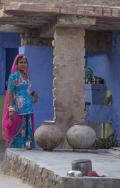 Indian lady in her kitchen in the Blue City of Jodhpur