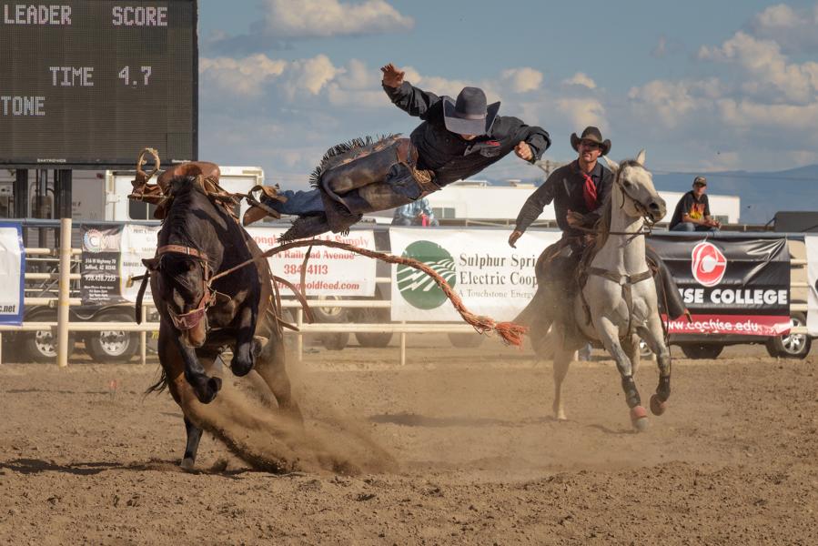 Bucking Bronco throws rider off before the necessary 8 second ride-time has elapsed.