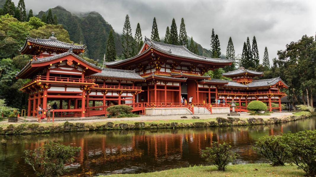 Byodo-In Temple, Oahu Hawaii, is a non-practicing Buddhist temple in the Valley of the Temples. Visitors of all faiths worship, meditate, and enjoy its beauty.