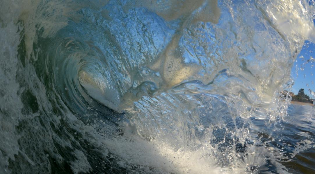 View inside the blue tube Seabright Beach Santa Cruz California