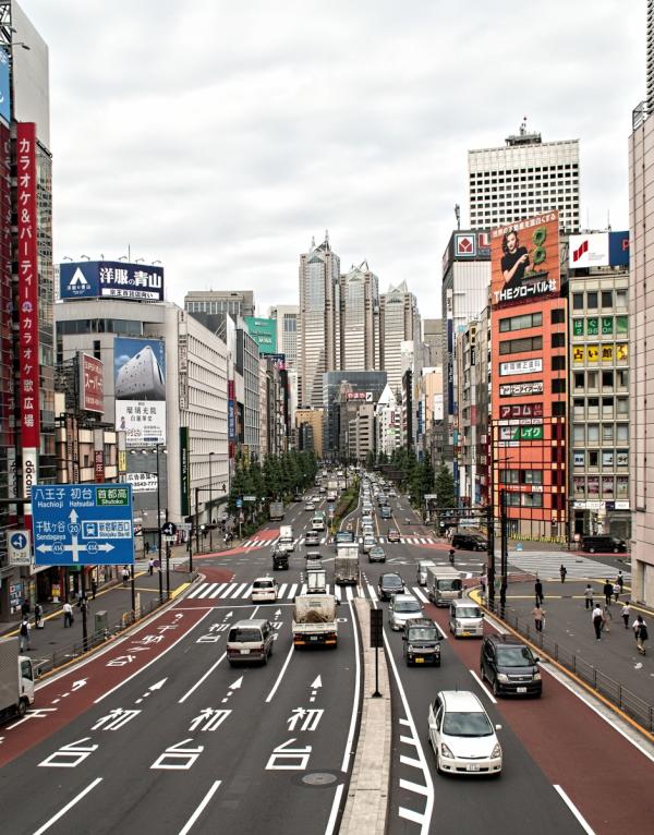 Early Morning Traffic in Tokyo's Shinjuku District.