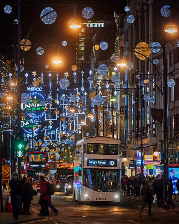 Christmas Decorations, Oxford Street, London UK