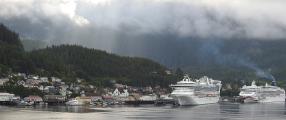 Cruise ships dwarf Ketchikan buildings, AK