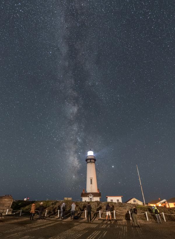 People viewing and photogaphing the Milky Way at Pigeon Point Lighthouse August 31, 2019