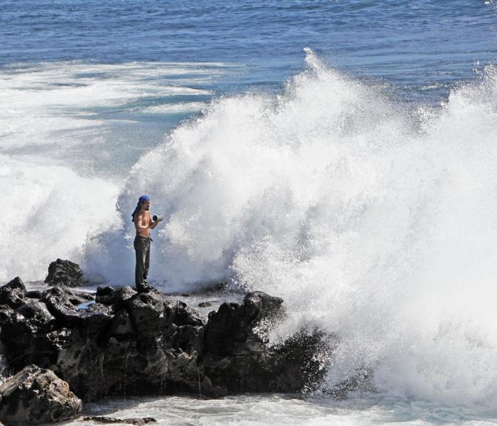 Fishing with a Tin Can Reel in Dangerous Area, Easter Island