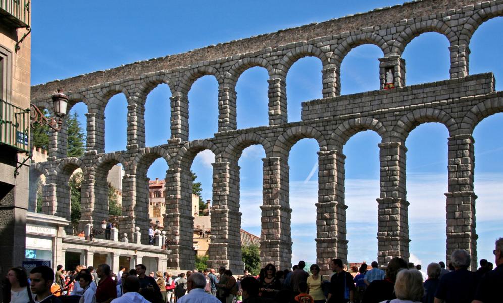 The Roman Aqueduct in Segovia, Spain