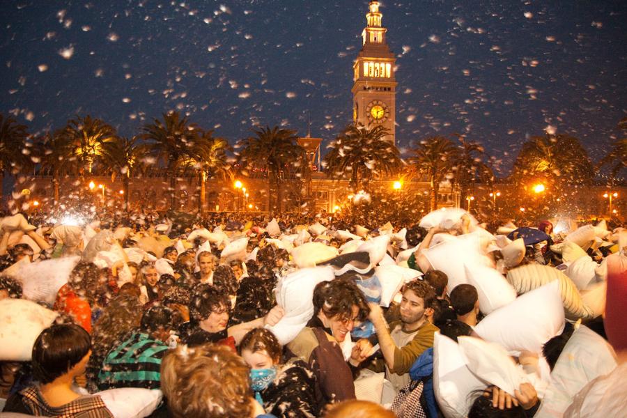 Melee at the Ferry Building, Great Valentine's Day Pillow Fight in SF