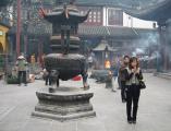 Lighting Prayer Sticks in Buddhist Temple Shanghai, China