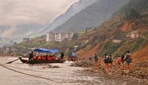 Boatmen Still Pull Boats Against Current by Hand, China